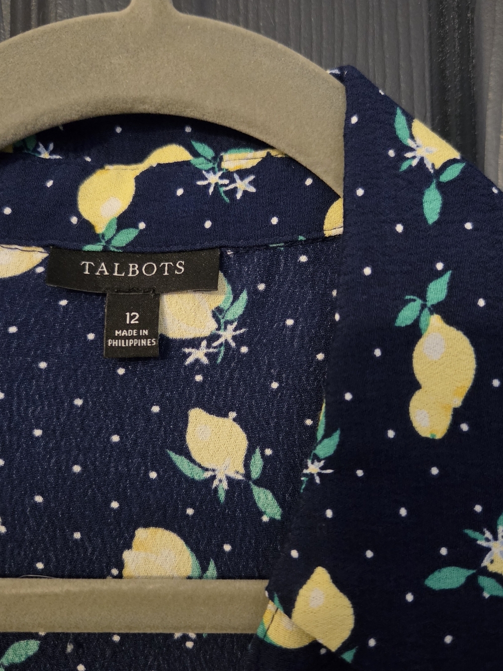 Talbots Navy Maxi Shirt Dress with Yellow Lemon Print - Picture 4 of 6